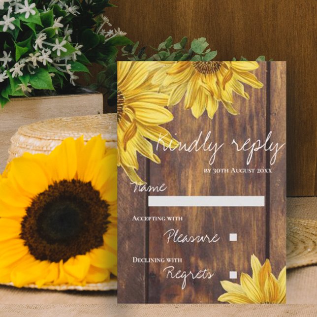 Rustic Wood Sunflower Fall Country Wedding  RSVP Card (Creator Uploaded)