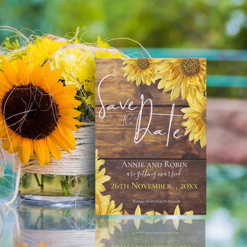 Rustic Wood Sunflower Fall Wedding Save The Date Invitation