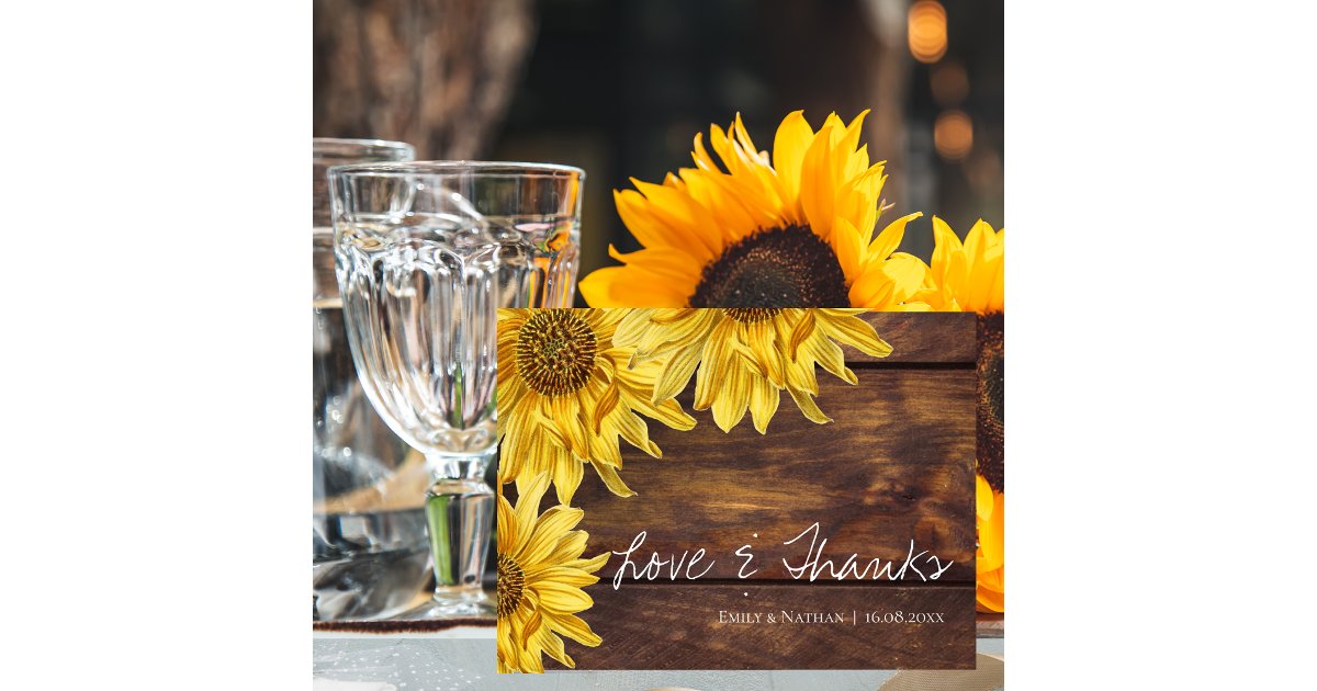 Rustic Wood Sunflower Fall Wedding Thank you Postcard | Zazzle