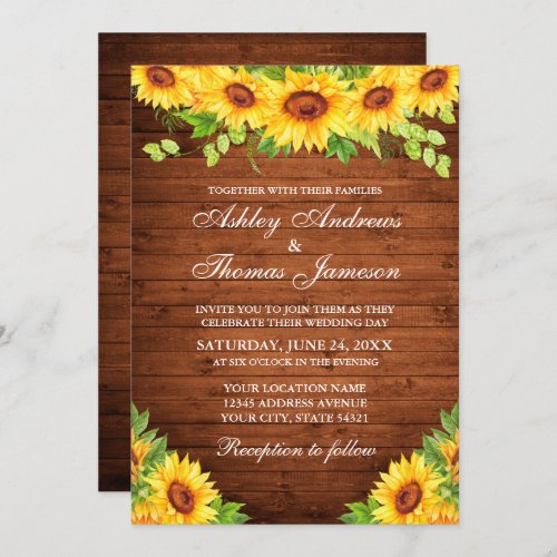 Rustic Wood Sunflower Floral Greenery Invitation