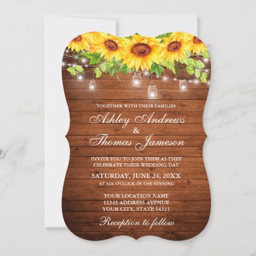 Rustic Wood Sunflower Floral Mason Jar Lights Invitation