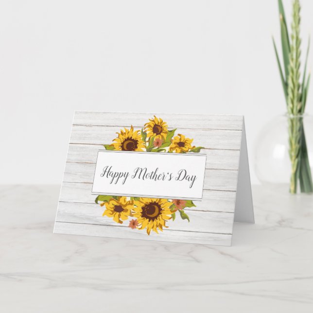 Rustic Wood Sunflower Floral Mother's Day Card (Front)
