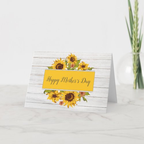 Rustic Wood Sunflower Floral Mothers Day Card