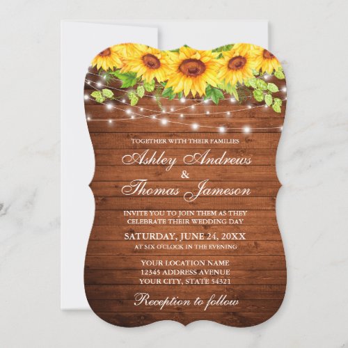 Rustic Wood Sunflower Floral String Lights Invitation