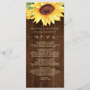 Rustic Wood Sunflower Floral Watercolor Wedding Menu