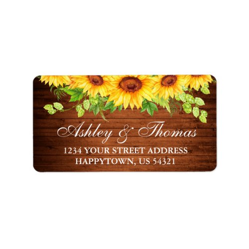 Rustic Wood Sunflower Floral Wedding Address Label