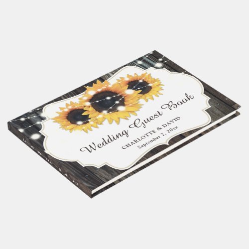 Rustic Wood Sunflower Floral Wedding Guest Book