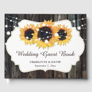 Rustic Wood Sunflower Floral Wedding Guest Book