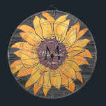 Rustic Wood Sunflower Gray and Yellow Dart Board<br><div class="desc">Wedding,  Special occasion  or everyday fun,  Sunflower Gray and Yellow,  Rustic Wood Family Monogram Dartboards</div>