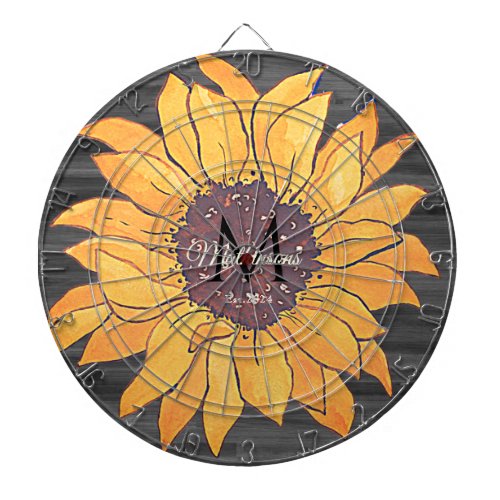  Rustic Wood Sunflower Gray and Yellow Dart Board