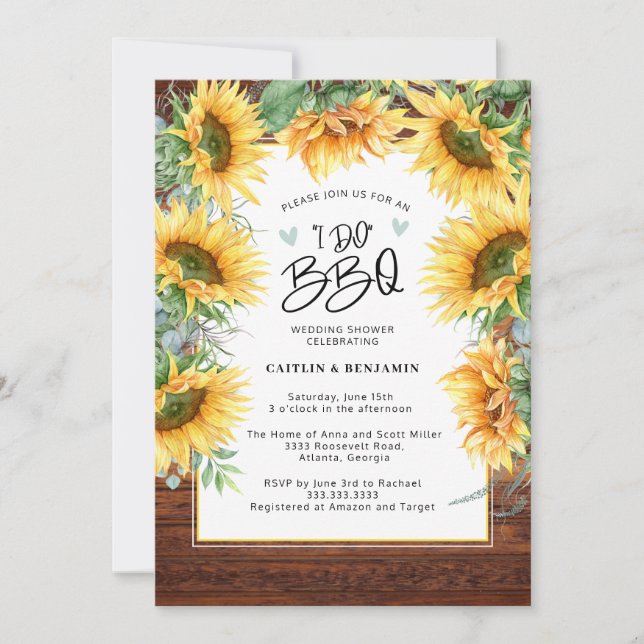 Rustic Wood Sunflower I Do BBQ Bridal Shower Invitation (Front)