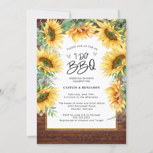 Rustic Wood Sunflower I Do BBQ Bridal Shower Invitation