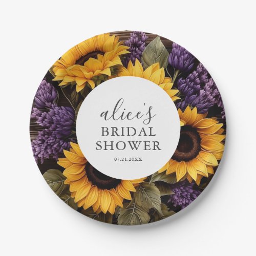 Rustic Wood Sunflower Lavender Bridal Shower Paper Plates