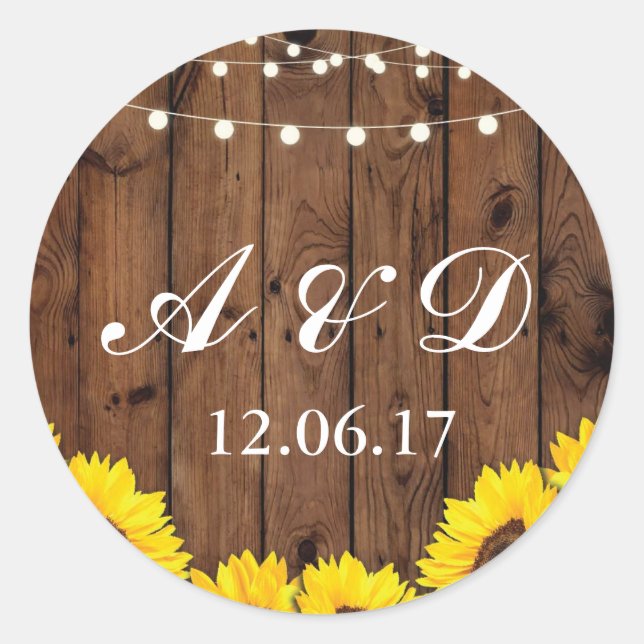 Rustic Wood Sunflower Light Flower Stickers Labels (Front)