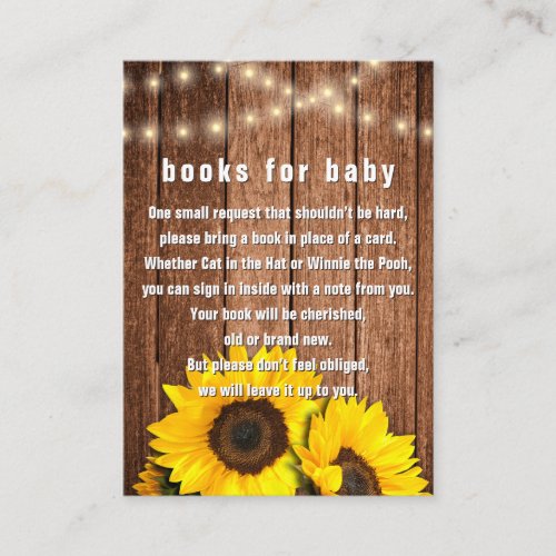 Rustic Wood Sunflower Lights Book Request Enclosure Card