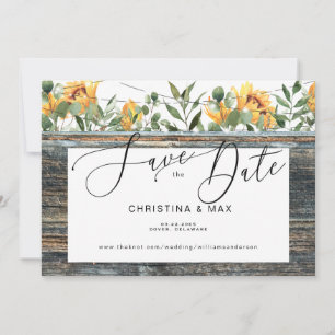 Rustic Wood Sunflower & Lights Save the Date
