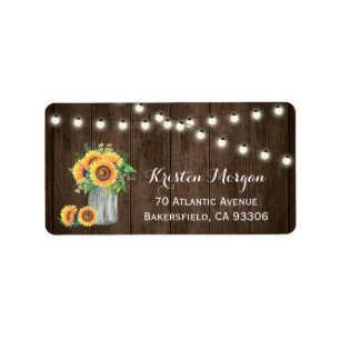 Rustic Wood Sunflower Mason Jar Lights Wedding Label