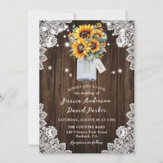 Rustic Wood Sunflower Mason Jar Wedding Invitation
