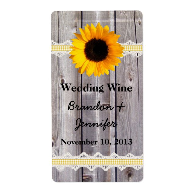 Rustic Wood & Sunflower Mini Wine Labels (Front)