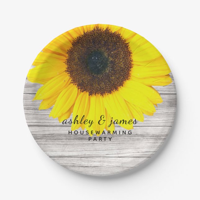 Rustic Wood Sunflower Personalized Paper Plates (Front)