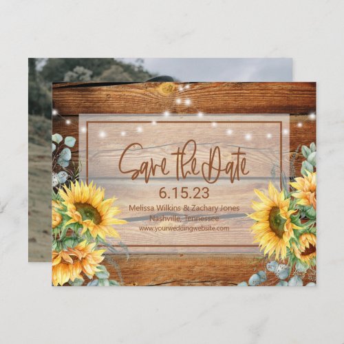 Rustic Wood Sunflower Photo Save the Date