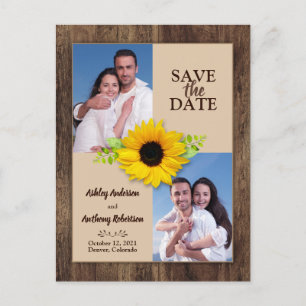 Rustic Wood Sunflower Photo Save the Date Postcard