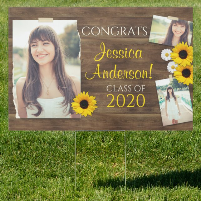 Rustic Wood Sunflower Photo Template Graduation Sign (Insitu)