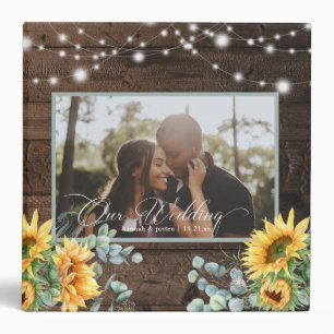Rustic Wood Sunflower Photo Wedding Planner 3 Ring Binder