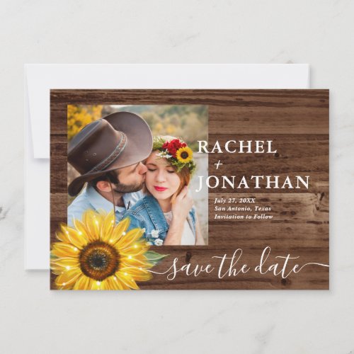 Rustic Wood Sunflower Photo Wedding Save The Date