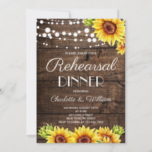 Rustic Wood Sunflower Rehearsal Dinner Invitation