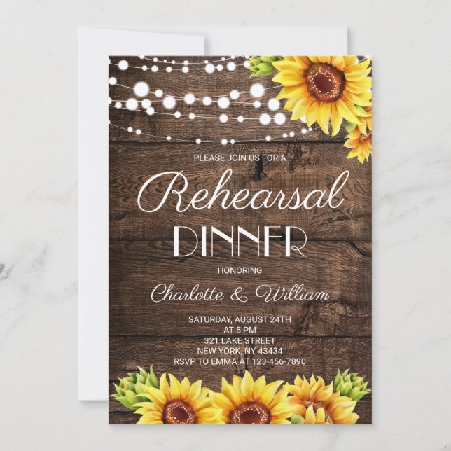 Rustic Wood Sunflower Rehearsal Dinner Invitation (Front)