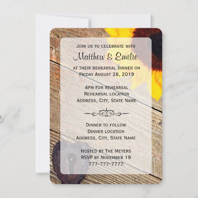 Rustic Wood Sunflower Rehearsal Dinner Invitation (Front)