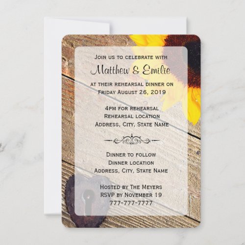 Rustic Wood Sunflower Rehearsal Dinner Invitation