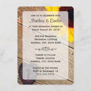 Rustic Wood Sunflower Rehearsal Dinner Invitation