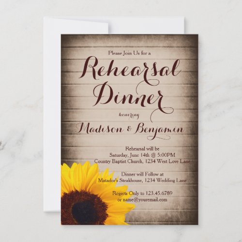 Rustic Wood Sunflower Rehearsal Dinner Invitations Invitation