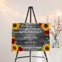 Rustic Wood Sunflower Rose Welcome Wedding