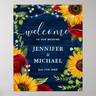 Rustic Wood Sunflower Rose Welcome Wedding Signs