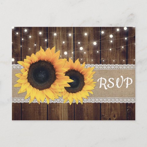 Rustic Wood Sunflower RSVP Postcard Meal Choice