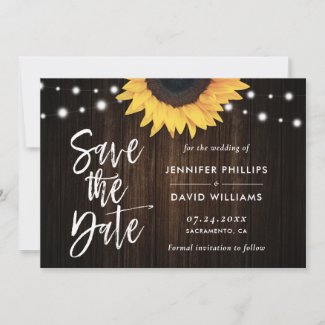 Rustic Wood Sunflower Save The Date Cards