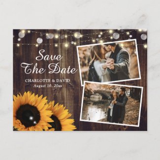 Rustic Wood Sunflower Save The Date Photo