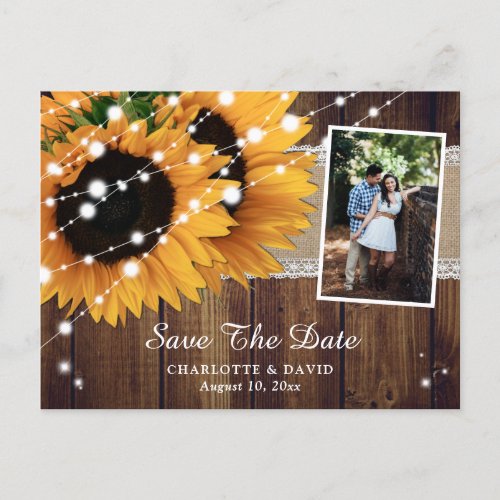 Rustic Wood Sunflower Save The Date Photo Announcement Postcard