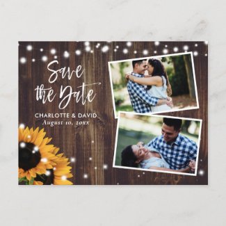 Rustic Wood Sunflower Save The Date Photo Announcement Postcard