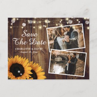 Rustic Wood Sunflower Save The Date Photo