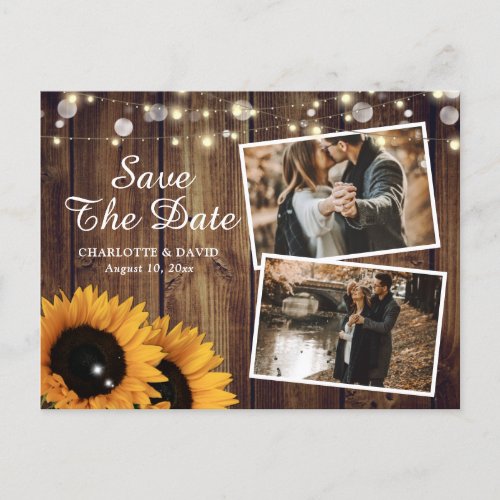 Rustic Wood Sunflower Save The Date Photo Announcement Postcard