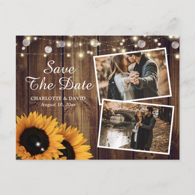 Rustic Wood Sunflower Save The Date Photo Announcement Postcard (Front)