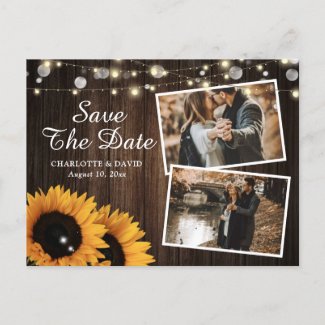 Rustic Wood Sunflower Save The Date Photo