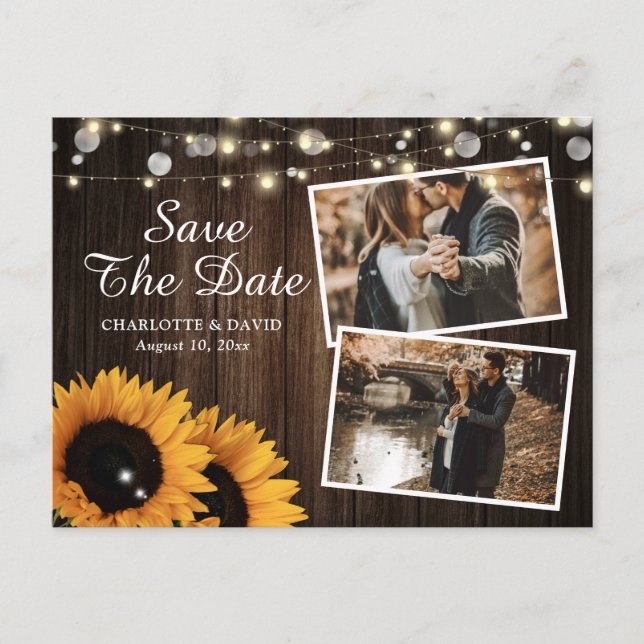 Rustic Wood Sunflower Save The Date Photo Announcement Postcard (Front)