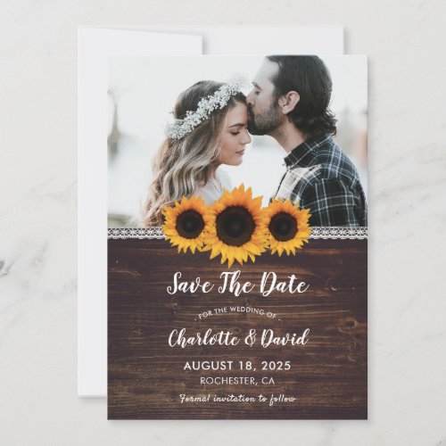 Rustic Wood  Sunflower Save The Date Photo Cards