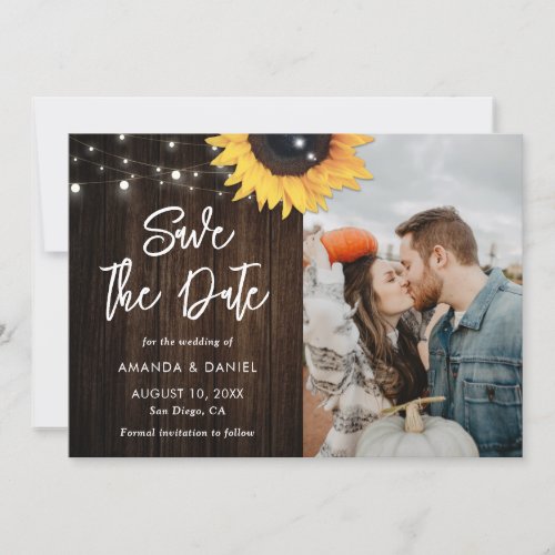 Rustic Wood Sunflower Save The Date Photo Cards
