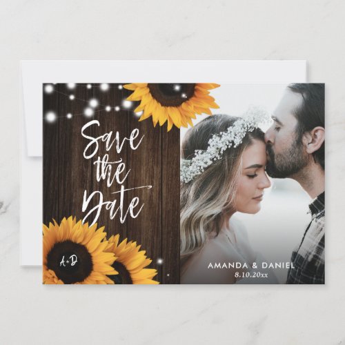 Rustic Wood Sunflower Save The Date Photo Cards